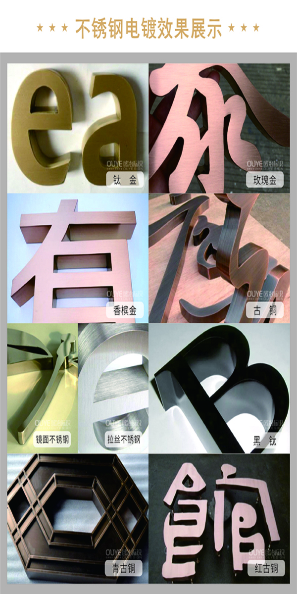 不銹鋼字、古銅字、鈦金字等各類金屬字工藝特點